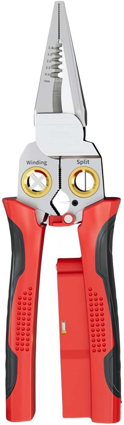 8-in-1 Wire Crimper Stripper with Voltage Detector & Dual Alarms, Multifunctional Wire Stripper Professional Electrician Tool, Electrical Wire Strippers (Red)