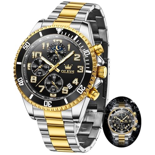 Image of OLEVS Watch Men Luxury Chronograph Stainless Steel Wrist Dress Waterproof Watch Quartz Analog Large Face Luminous