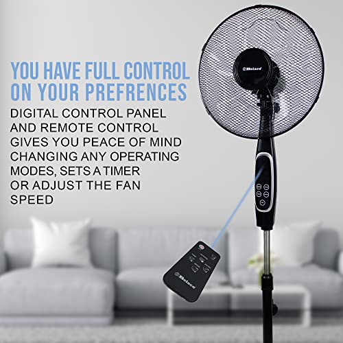 Belaco Stand Fan Pedestal fan 16" Oscillating Free Stand Fan Floor fan, 7.5 Hour Timer, Remote Control 45W adjustable height - Image 5