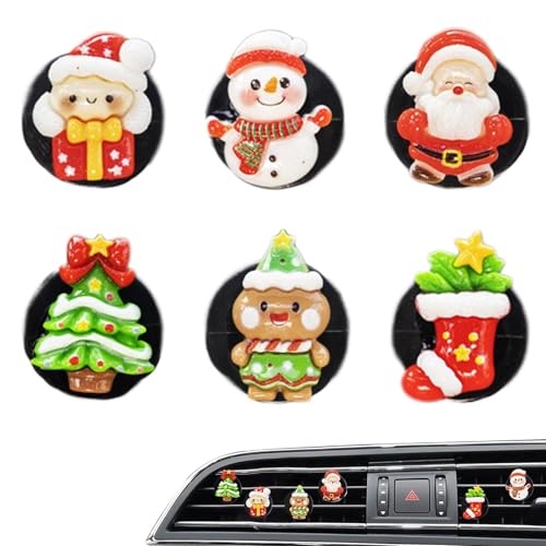 クリスマススタイル 車用芳香剤 ベントクリップ式 6個セット 樹脂製 サンタクロース・ヘラジカ・ベルデザイン エアコン吹き出し口対応 全車種互換 ホリデーシーズン用 アロマセラピー機能付き