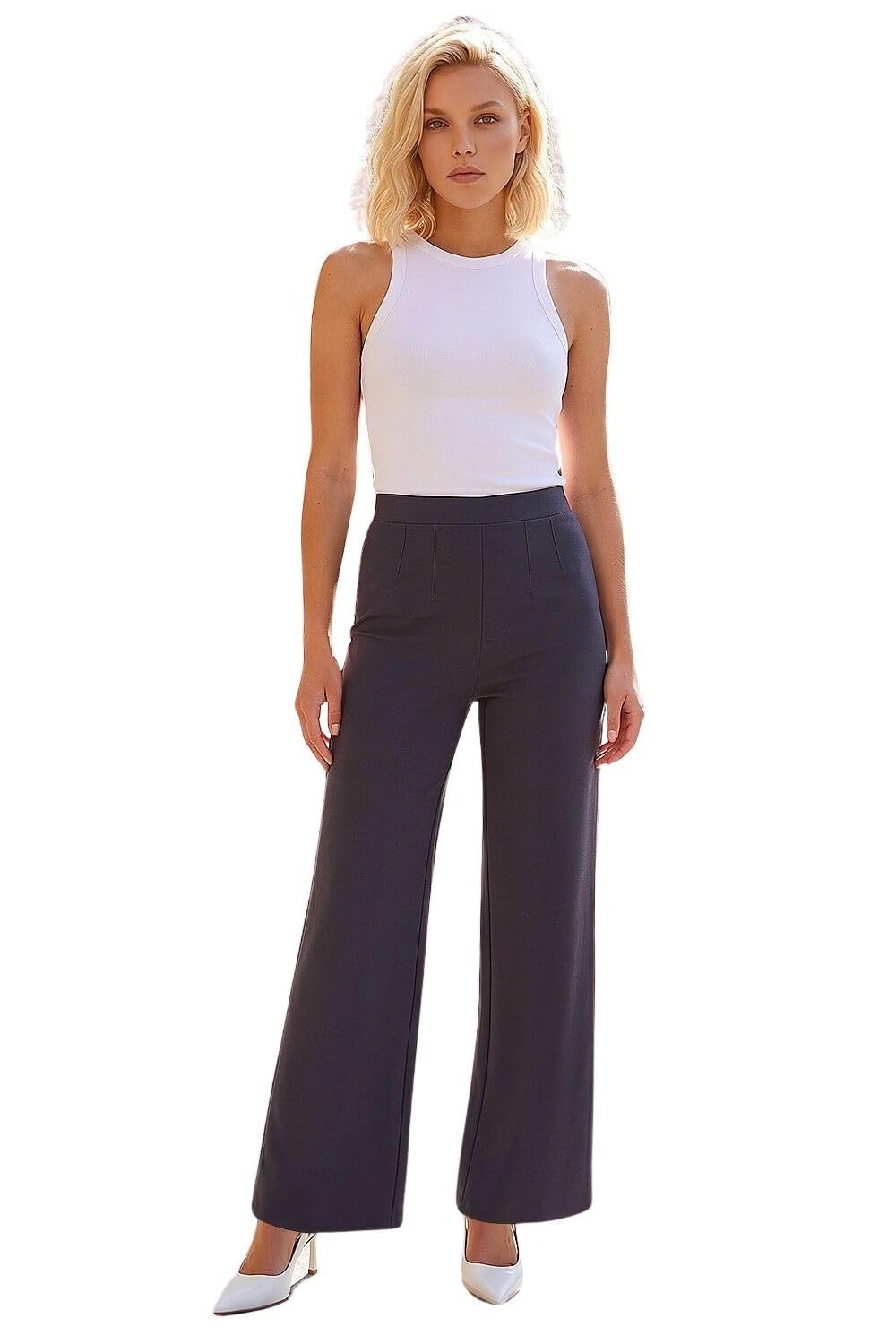 Roman Petite Women's Dark Grey Wide Leg Trouser Size 12
