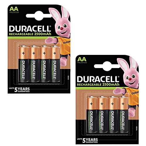 Duracell AA Pack de 8 Piles Rechargeables Pré-Chargées 2500 mAh