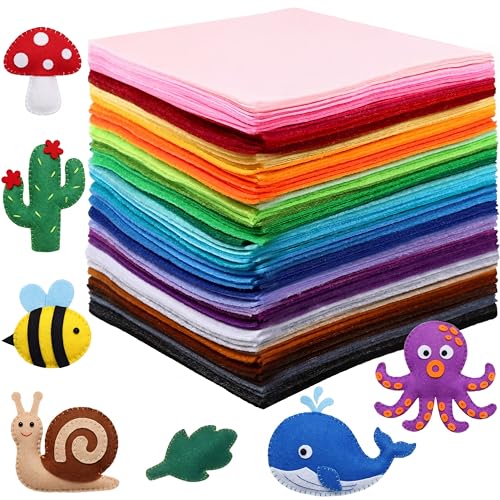 Image of Reginary 120 Pcs 6 x 6 Inch Felt Sheets Bulk for Craft 40 Assorted Color | Felt Fabric Squares Stiff Paper, Back to School Fall Festival Holiday DIY Craft Sewing Patchwork, Felt Book Supplies