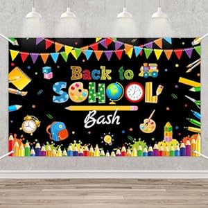 MEHOFOND Back to School Bash Banner First Day of School Classroom Decorations Chalkboard Colorful Pens Kindergarten Preschool Kids Back to School Party Decor Photo Booth Props 36x59ft