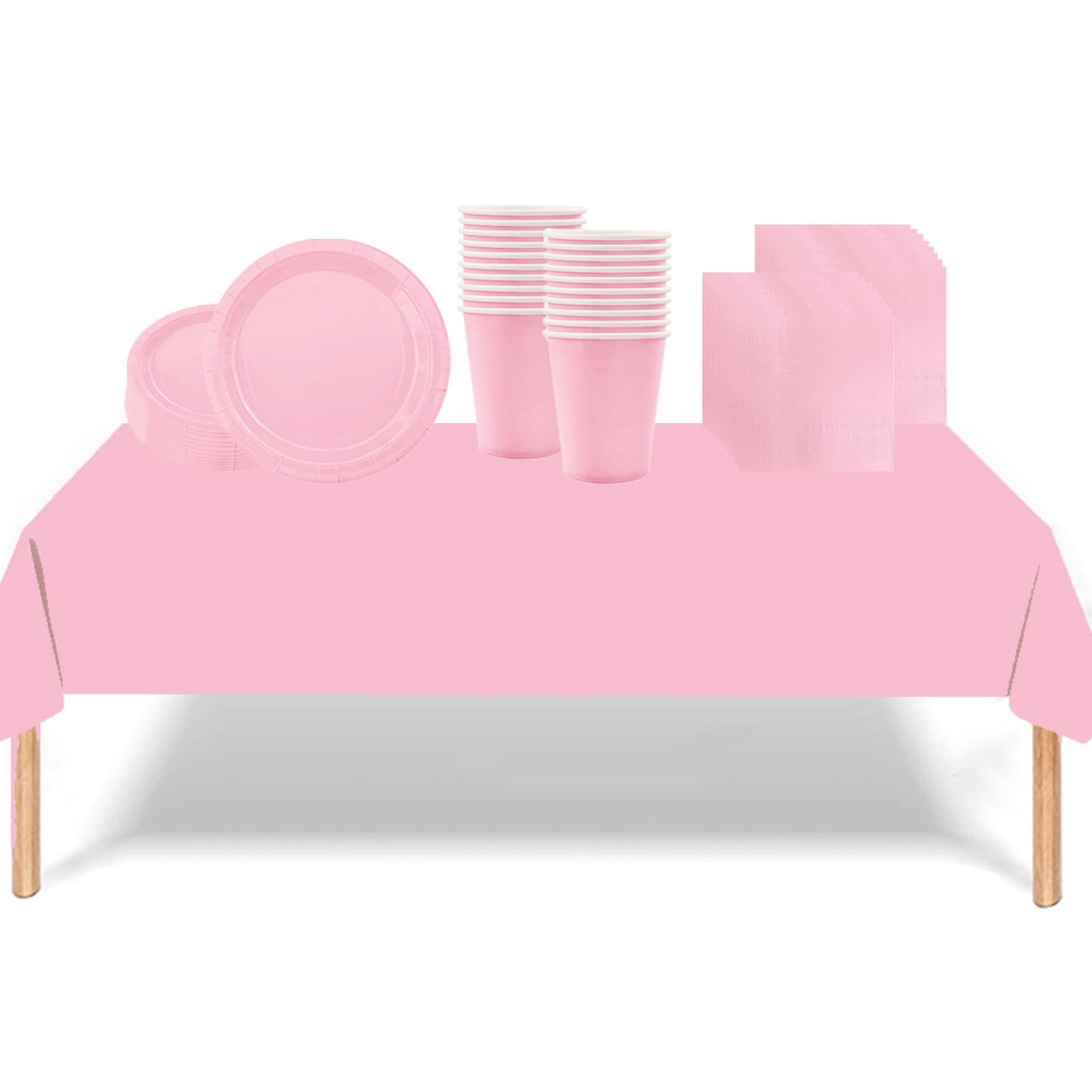 53PCS Baby Pink Tableware Decorations for Kids Birthday,Disposable Party Tableware Set Tablecloth Table Covers,7inch Paper Plates,Paper Napkins,Cups for Xmas Birthday Wedding Party Favor