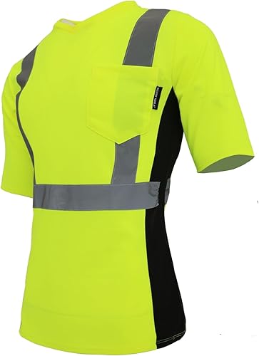 WORK IDEA Camiseta de seguridad para mujer, cinta reflectante, de alta visibilidad, para trabajo, construcción, manga corta