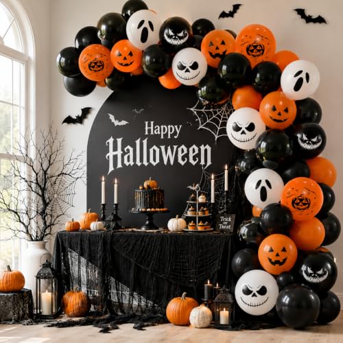 Image of Halloween Party Balloons 12Inch Black Orange Ghost Spooky Balloon