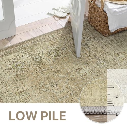 GENIMO 2'6''x10' Non Slip Hallway Runner Rug, Machine Washable, Thin & Low Pile Lightweight for Kitchen, Laundry, Entryway, Bedroom & Living Room, Taupe/Brown