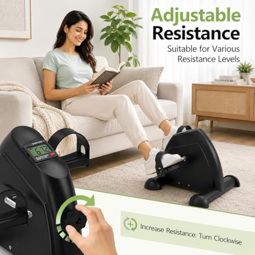 Image of Mini Exercise Bike Pedal Exerciser for Home & Office, Portable Under Desk Cycle Trainer for Arm & Leg Workout, Compact Fitness Pedal Machine, Non-Slip Pedals, Stable Base (Black)