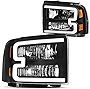 DWVO Headlight Assembly Compatible with 2005 2006 2007 Ford F-250 F-350 F-450 F-550 Super Duty 07 F250 Headlights 05-07 Headlamp Black Housing Amber Reflector