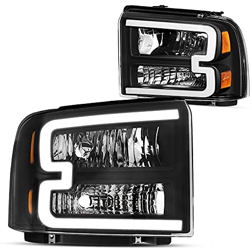 DWVO Headlight Assembly Compatible with 2005 2006 2007 Ford F-250 F-350 F-450 F-550 Super Duty 07 F250 Headlights 05-07 Headlamp Black Housing Amber Reflector