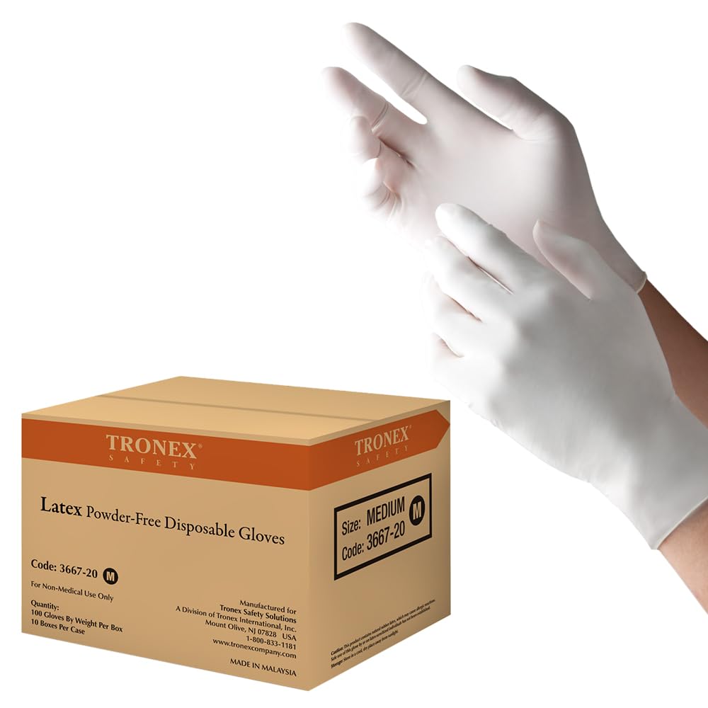 TRONEX 1000 Pcs XS - XL Natural Rubber Latex Disposable Gloves Powder-Free Textured Food Safe White XL - XS Latex Gloves