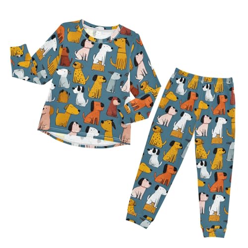 Long Sleeve Pajama Set for Girls Boys Kids,Cute Dogs Sitting Pattern Comfy Nightwear Soft Loungewear,Family Matching PJs Underwear Set 4T