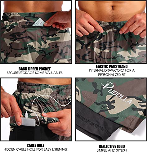 Image of Pudolla Men's 2 in 1 Running Shorts 5 inch Quick Dry Gym Athletic Workout Shorts for Men with Phone Pockets