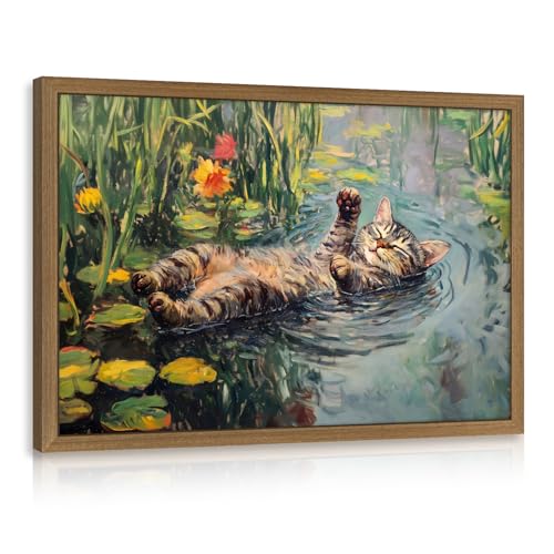 Clicyre Funny Cat Wall Art, Monet Water Lilies Canvas Print,