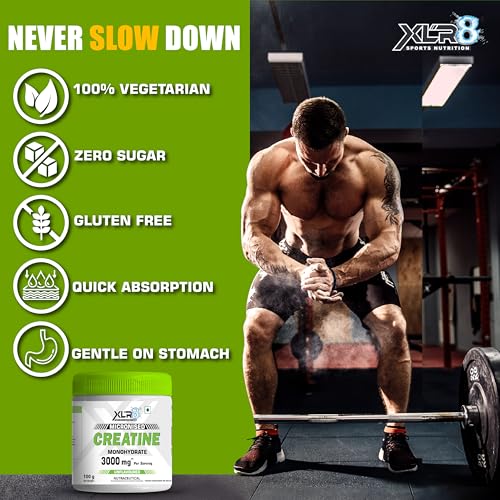 Image of XLR8 Creatine Monohydrate Powder Micronized | Unflavoured, 100g with Isotonic Energy Drink, Electrolyte Powder (Assorted, 60g) | Pre & Post Workout Supplement | Muscle Growth & Power