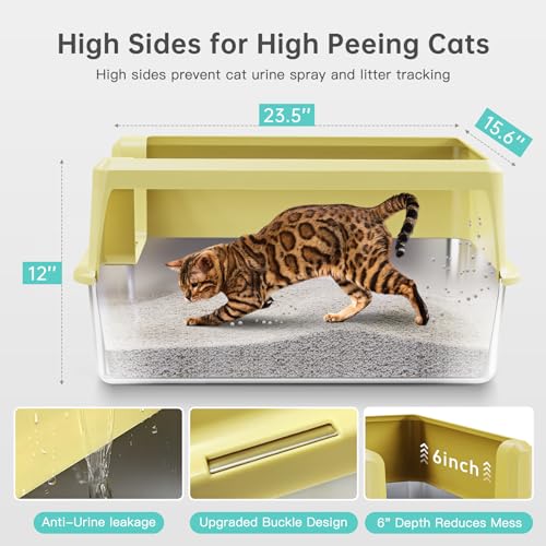 Image of Stainless Steel Litter Box with High Side, XXL Extra Large Cat Litter Box for Big Cats & Multiple Cats, Non-Sticky, No Urine Leakage, Easy Clean Cat Litter Pan Include Scoop