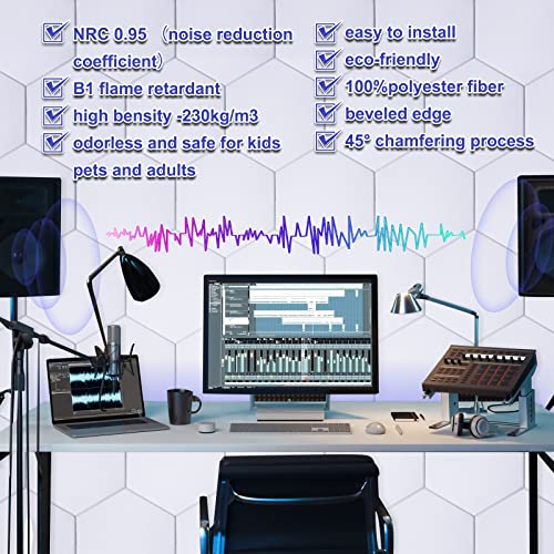 Dmsky 18 Pack Self-Adhesive Acoustic Panels Soundproof Wall Panels 12"X10"X 0.4 Inch Sound Absorbing Panel For Decoration Sound Deadening Panels Acoustic Treatment Panel For Home Office（White Hexagonal Design） thumb #2