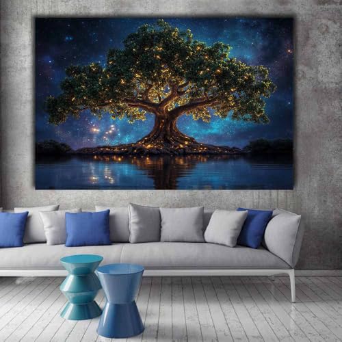Impression Sur Toile Arbre de la vie Tableau Vert pour Grand Mur Vide 60x90cm - 2