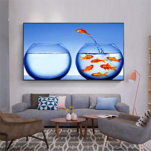 Peinture requin poisson rouge abstrait tableau scandinave 70x120 cm
