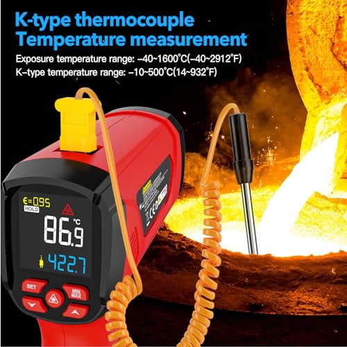 Image of Infrared Thermometer High Temperature Gun -40℉~2912℉, 50:1 Dual Laser Thermometer with Probe 14℉ - 932℉, Digital IR Temp Gun for Cooking, Pizza Oven, Engine, Kiln, Forging, Industrial Use