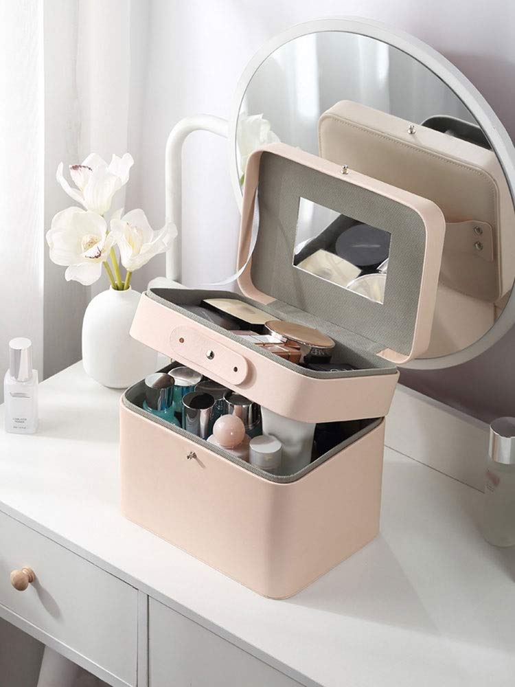 Doppelschicht Reise-Make-up-Tasche, großer kosmetischer Fallorganisator passt Flachen vertikal, obere Schicht für Bürsten, Pinzetten, Eyeliner, schwarz (Color : A)