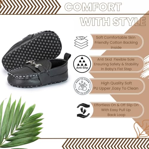 Image of Neska Moda 6 to 12 Months Baby Boys & Girls Synthetic Leather Loafer Shoes,Infant Non Slip Booties-BT4585