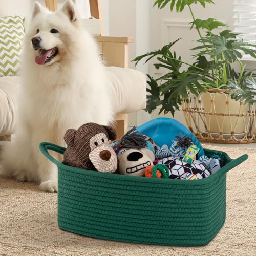 Image of OIAHOMY Woven Basket, Gift Basket Empty with Gift Bags and Ribbons, Rope Baskets for Baby Showers, Storage Baskets with Handles for Nursery, Pet Toy Organizer - Green