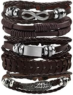 MILAKOO 5 Pcs Braided Leather Bracelets for Men Women Woven Cuff Bracelet Adjustable