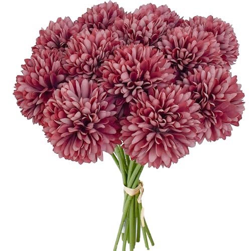 Image of Mandy's 12pcs Artificial Mauve Ball Chrysanthemum Flowers