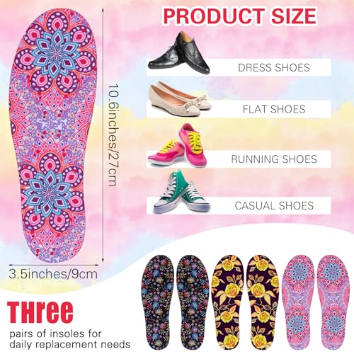 Image of 3 Pairs No Show Socks Sockless Shoe Liner Washable Barefoot Shoe Insoles No Slipping Inserts(Flower Style)