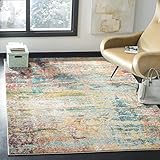 SAFAVIEH Monaco Collection Area Rug - 8' x 10', Teal & Orange, Modern Boho Abstract Design, Non-Shedding & Easy Care, Ideal for High Traffic Areas in Living Room, Bedroom (MNC262M)