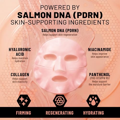 Image of TOLEVITA Salmon DNA (PDRN) Bio-Collagen Face Mask for Regenerating & Firming - 6 Pack, Overnight Hydrogel Mask for All Skin Types (Pink)