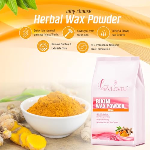 Image of VLOVEU - Bikini Wax Powder for Women - 5 Minutes Painless Herbal Wax Powder for Hair Removal|Easy to Use at Home, No Chemicals - No Irritation, Bikini Wax for Women and Girls (120g) (Halldi)