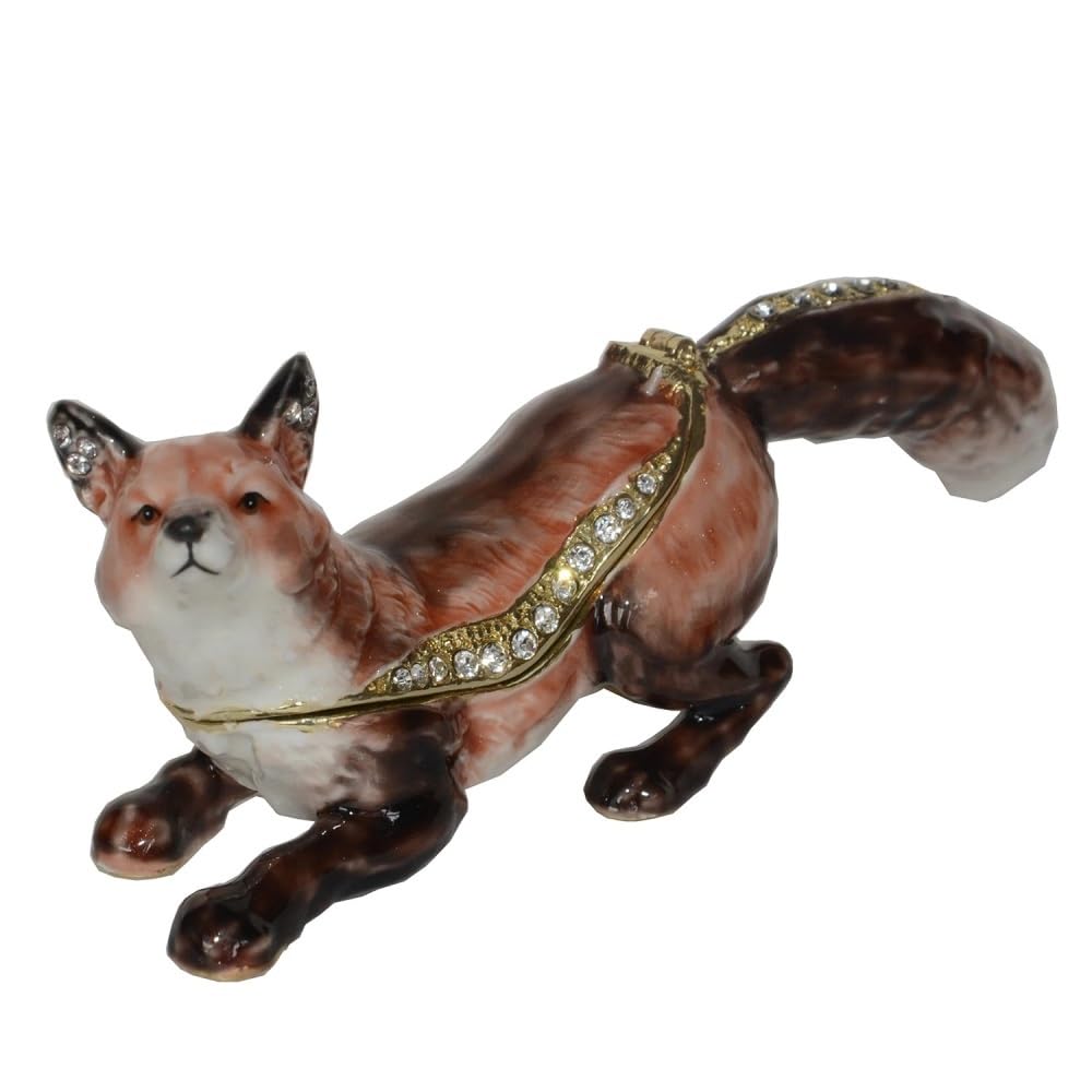 LiuliuBull Fox Trinket Box, Wild Animal Figurine, Tabletop Metal, Necklace Holder, Bejeweled Jewelry Box, Gift