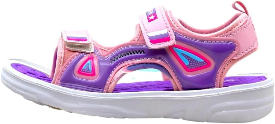 Fashion Star Girls Open Toe Sport Sandals, Pink and Purple with Adjustable Velcro Straps, Synthetic Material, Casual Wear
