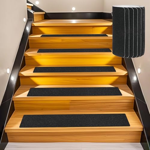 Image of M METERXITY 15-Pack Anti Slip Traction Tape 30 inch x 8 inch Best Grip Tape Grit Outdoor Non-Skid Tape High Traction Friction Abrasive Adhesive for Indoor /Outdoor Stairs Step [Black]