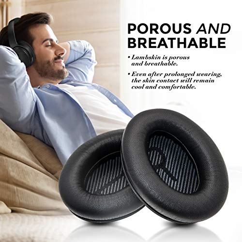 Image of Lambskin QC45 SE QC35ii QC35 QC25 QC15 Earpads Cushions Replacement Ear Pads for Bose QC 45 35 II QC2 AE2 AE2i AE2w SoundLink SoundTrue 35ii 25 15 2 AE QuietComfort Headphone Sheepskin Leather (Black)