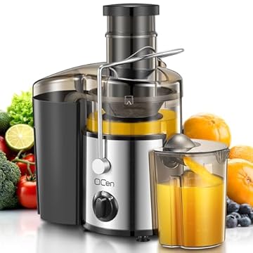 QCen Spremiagrumi centrifuga 500 W con vano di riempimento da 3 pollici, facile da pulire, in acciaio inox, senza BPA, ideale per frutta e verdura (trasparente)