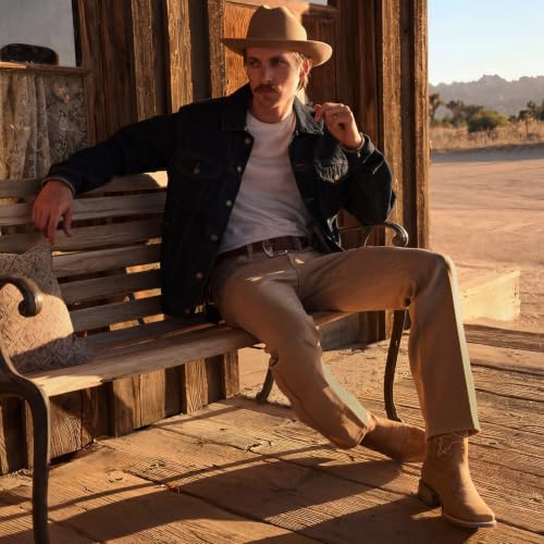 Image of Suokdil Cowboy Boots for Men - Men's Western Boots with Embroidery, Slip Resistant Square Toe Chunky Heel, Durable and Fashionable Retro Classic Footwear for Spring and Fall