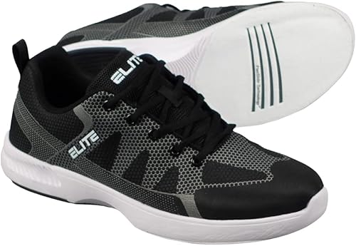 ELITE Mens Peak BlackGrey Lace-up Medium Width Bowling Shoes - Universal Soles for Right or Left Handed Bowlers - Soft Breathable Lightweight Uppers