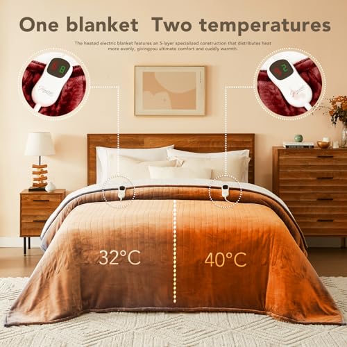 Image of Homemate Electric Heated Blanket Full - 72 inchx84 inch Heating Bed Blankets Throw with 10 Heating Levels 8 Hours Auto Off Fast Heating Over-Heated Protection Ultra Soft Warm Flannel ETL Certified Red