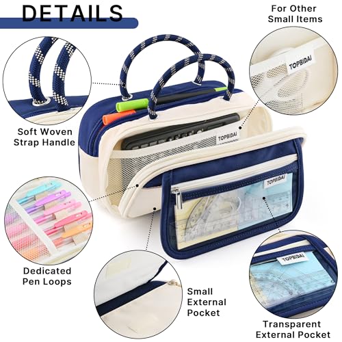 Image of TOPBIDAI Large Pencil Case Pouch School Supplies for Girls Boy Women Men | Big Pencil Bag with 5 Compartments, Easy Grip Handle, Office College School Pencil Box
