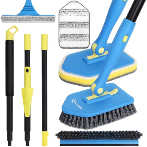 Image of Tile Tub Scrubber Brush with 5 Different Function Cleaning Heads and 51 inch Extendable Long Handle Non Scratch Shower Scrubber for Cleaning Bathroom Kitchen Toilet Wall Bathtub