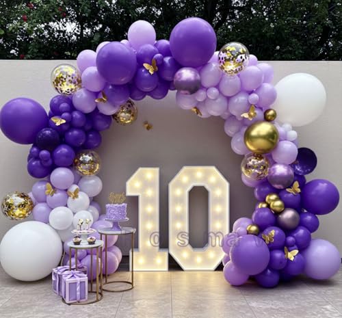 Image of Purple Balloon Arch Kit, Purple and Gold with Butterflies, 121 Pcs