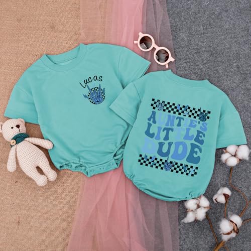 Personalized Auntie'S Little Dude Babies Boys Romper, Aunties Bestie Baby Clothes Boy4