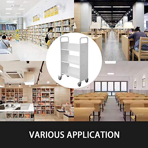 image for BestEquip 200LBS Book Cart, Library Cart 30x14x45 Inch Rolling Book Ca