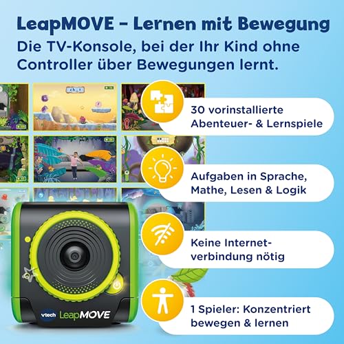 VTech LeapMOVE – Interaktivní videoherní systém bez ovladače – Podporuje pohyb – ​​S 30 předinstalovanými výukovými hrami a různým výukovým obsahem – ​​Pro děti ve věku 4-12 let