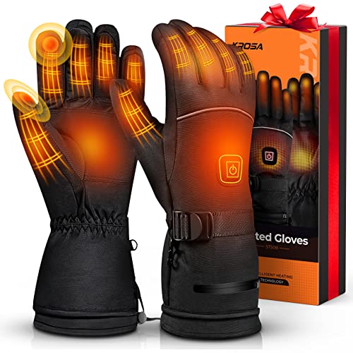 KROSA -30â„‰ Heated Gloves for Men & Women with Rechargeable 3000mah Battery, Electric Waterproof Motorcycle Gloves for Outdoor Ski Hunting Cycling, Thermal Winter Touchscreen (Large)