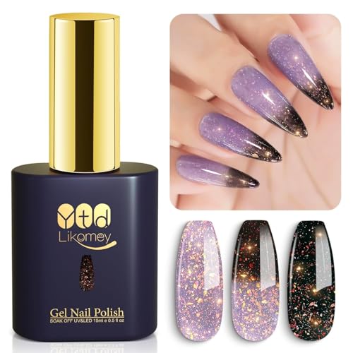 YTD Likomey Brocade Glitter Color Changing Gel Nail Polish,15ml G...